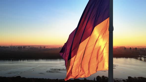 Kyiv - National Flag of Ukraine By Day. Aerial View. Kiev alt