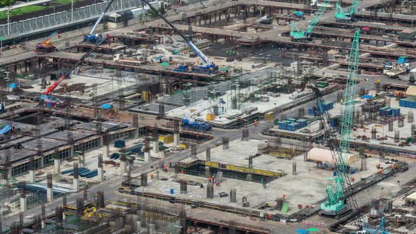 Time Lapse of Construction Site with Heavy Construction Machinery in Metropolis alt