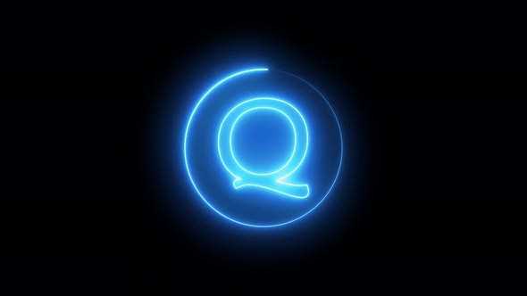 Glowing neon line in a circular path around the Q alphabet. Vd 387 alt