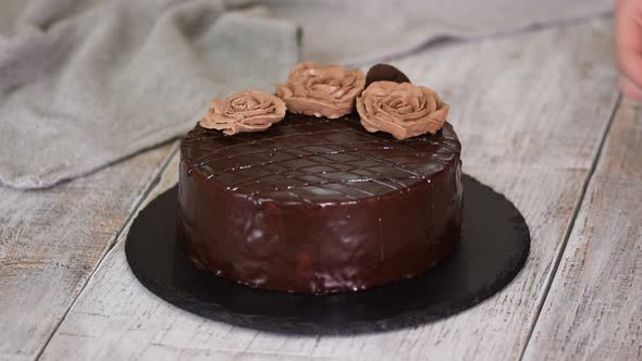 Chocolate Cake with Chocolate Glaze and Cream Prague