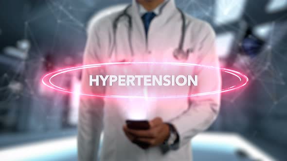 Hypertension Male Doctor Hologram Illness Word alt