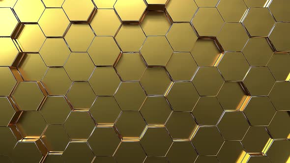 Seamless loop Golden hexagon honeycomb movement background