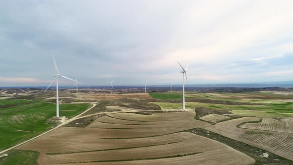 Drone View of Wind Turbines