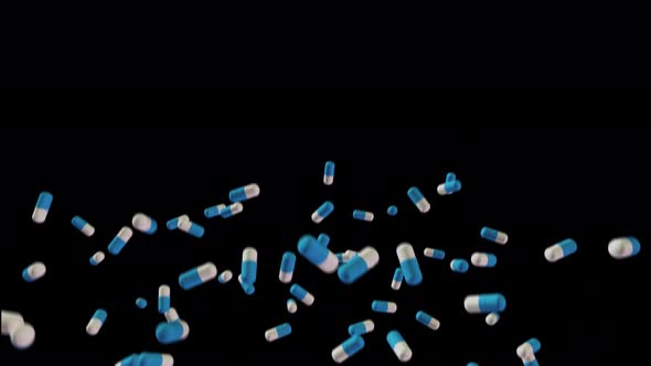 Blue-white medicines are thrown up pills, antibiotics, vitamins,