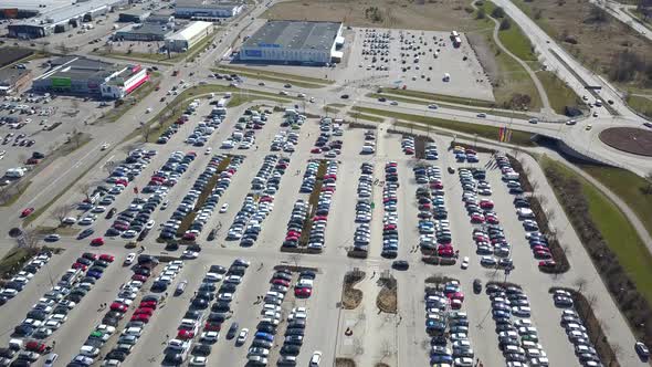 Top Aerial View of Many Cars on a Parking Lot or Sale Car Dealer Market alt