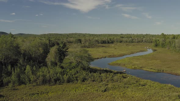 Orbit aerial meandering river Whales Back, Union River Eastern Maine alt