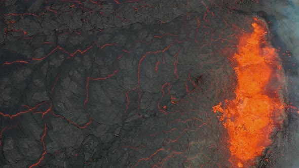 Fagradalsfjall Volcano Eruption. Beautiful Birds Eye View Of Boiling Hot Lava Exploding Up alt