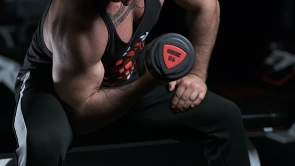 Athletic Man Building Up Muscles With Dumbbells