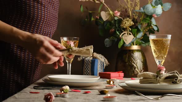 Table decoration for romantic dinner. alt