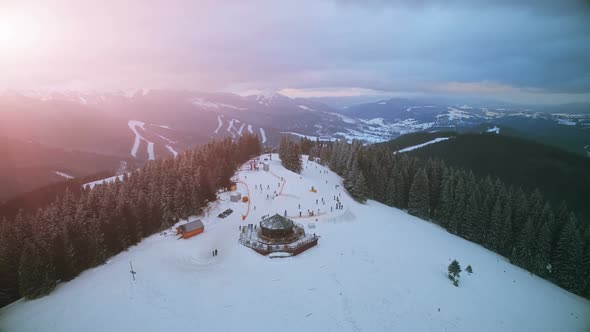 Aerial Drone View Holidays in Ski Resort Bukovel