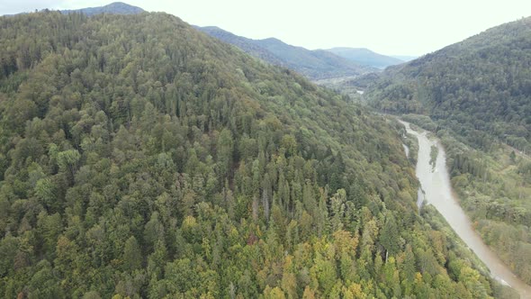 Aerial View of the Carpathian Mountains in Autumn. Ukraine alt