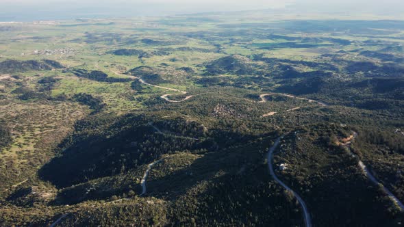Aerial landscape of Kyrenia mountains and Mediterranean Sea in background, Cyprus alt