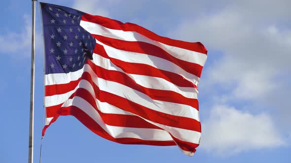 American Flag Flying in the Wind at Sunny Day, 