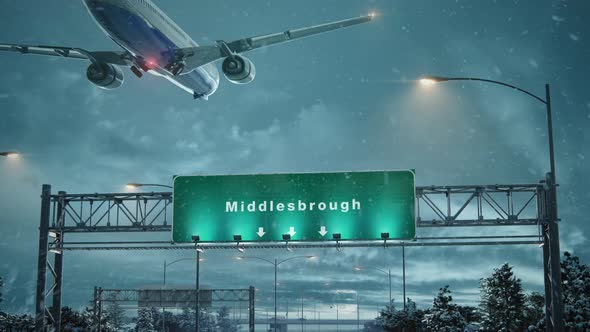 Airplane Landing Middlesbrough in Christmas alt