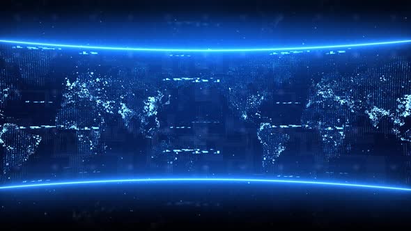 Global network modern Virtual TV News Studio and internet connection. alt