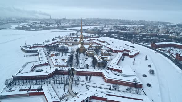 Winter Drone View of Saint Petersburg