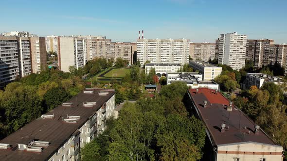 Sleeping Area with Residential Buildings, Football Field and Childrens Playgrounds in Moscow, Russia