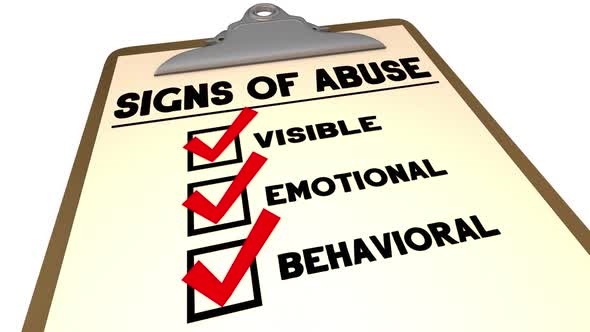 Signs Of Abuse Checklist Visible Emotional Behavioral Words 3d Animation alt