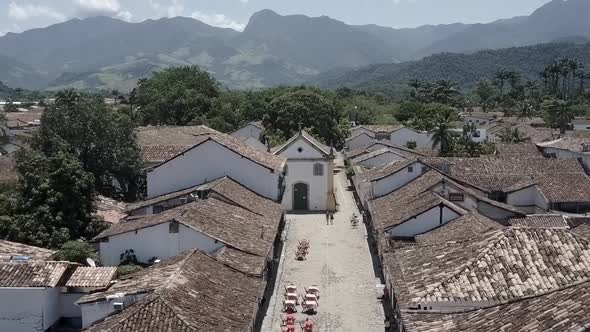Aerial over the streets of Paraty, Brazil alt