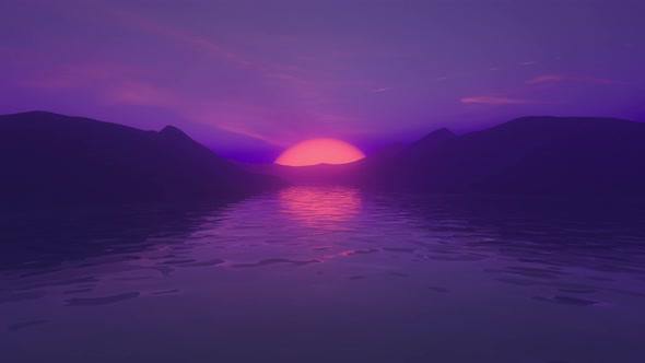 Warm Magenta Hazy 3D Rendered Terrain Landscape with Looping Calm Water