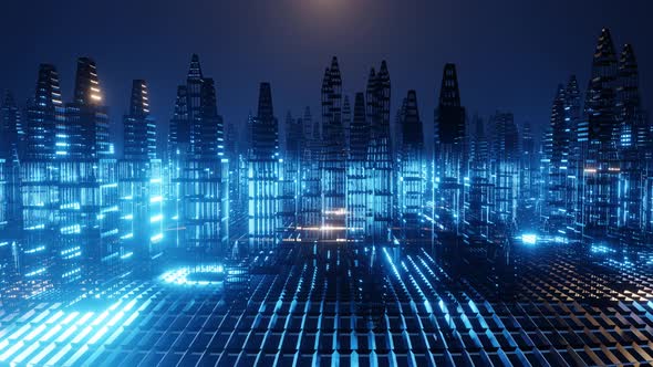 Motion graphic of Hologram modern city, smart city concept