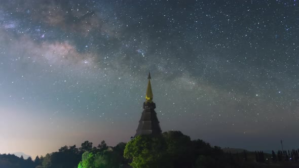 Milky Way Galaxy moving over a sacred temple.