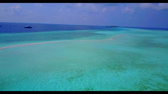 Aerial tourism of exotic coastline beach journey by blue water and bright sand background of a dayou alt