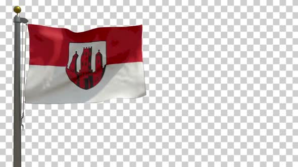 Dinslaken City Flag (Germany) on Flagpole with Alpha Channel - 4K alt