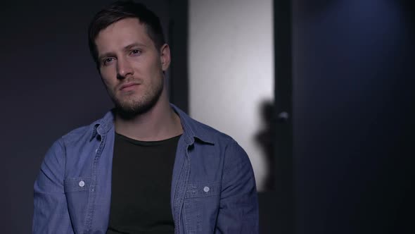 Melancholic Male Crying in Despair, Little Daughter Watching Depressed Father alt