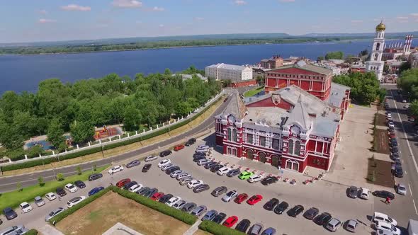 Aerial View of Beautiful Russian City on Volga River Landscape From Bird Eye View
