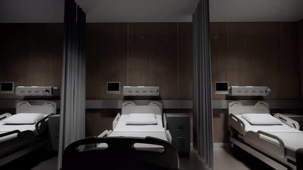 3D Rendering interior .Isolated empty bed in hospital, alt