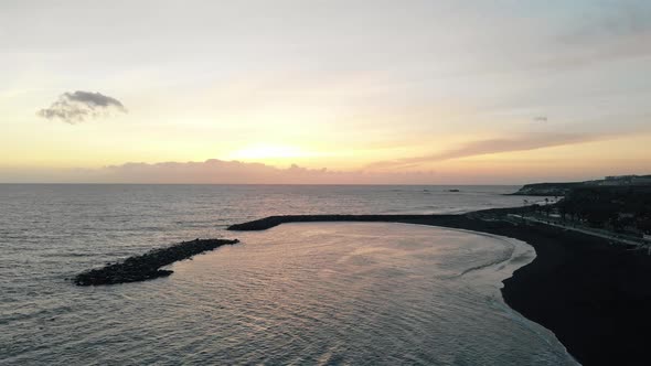 Aerial View of a Beautiful Sunset on the Coast of an Island in the Atlantic Ocean. Adeje, Tenerife