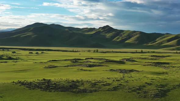 Aerial View of Steppe and Mountains in Mongolia alt