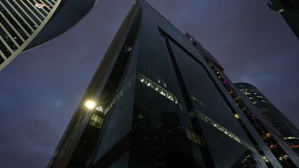 A Huge Business Center of Several Highrise Towers at Night