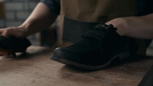Shoemaker Makes Leather Shoes for Men Sole of Shoe Handmade Craft DIY Process Craftsman Making Boots alt