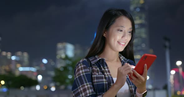 Woman Use of Smart Phone City Night