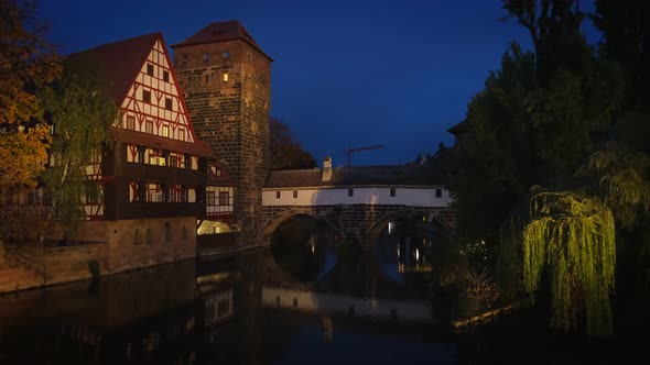 Nuremberg City Houses and Maxbrucke (Max Bridge) on Riverside of Pegnitz River. Nuremberg, Franconia alt