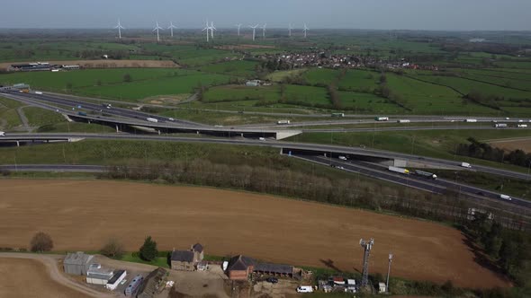 Aerial Catthrope Interchange From South West M1 M6 A14 Motorway Junction;