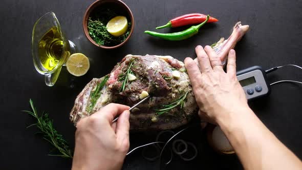 Raw Lamb Leg, Marinated with Herbs