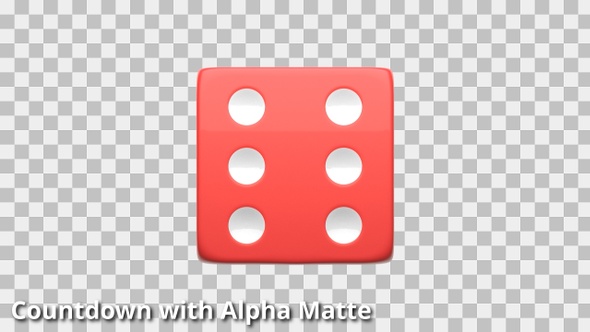 Red and White Die Countdown on Black with Alpha Matte