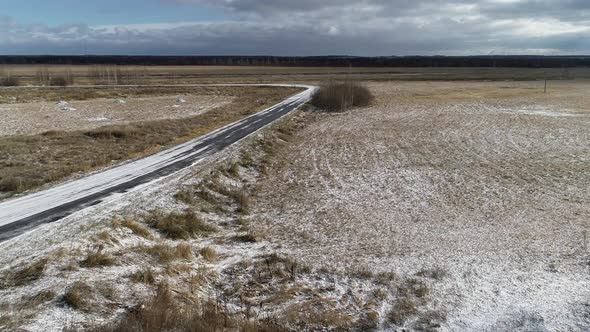 View Of The Endless, Snowy Fields In Empty And Cold Terrain