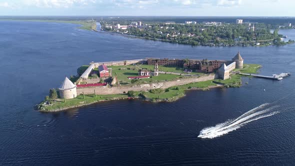 Aerial of Fortress Oreshek on Island Neva River alt