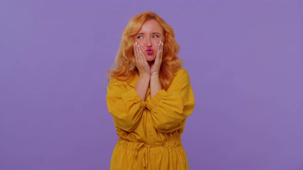 Funny Redhead Girl Making Playful Silly Facial Expressions Grimacing Fooling Around Showing Tongue alt