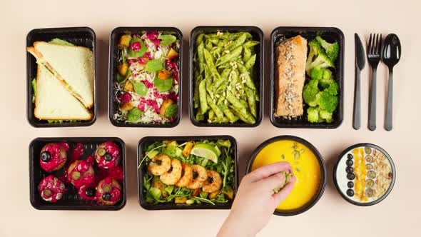 Food Delivery Top View Take Away Meals in Disposable Containers alt