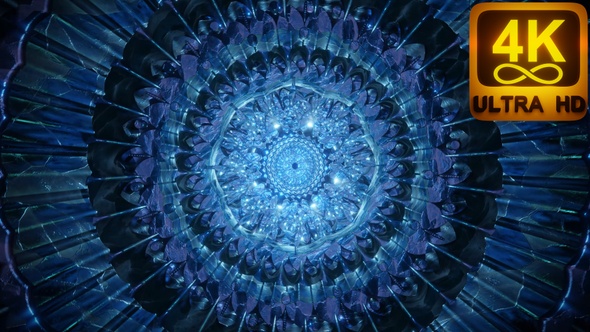 3D Psychedelic Fly Tunnel with Ice Patterns Design. Blue Elements Abstract Ice Fly Through. Party Vj alt