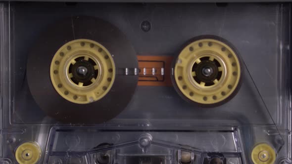 Transparent Tape Rolling in Cassette Deck Player Vintage Audio 1980's Recording alt