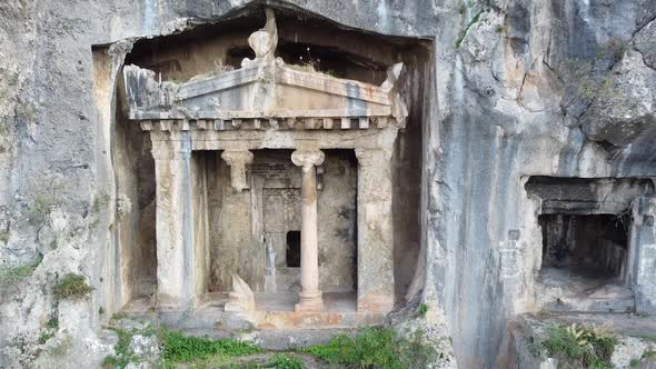 Historical Fethiye King Tombs of the 4th century BC, carved into the rock tomb. Lycian Amintas King alt