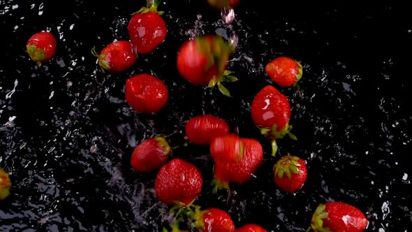 Strawberries Falling in Water 