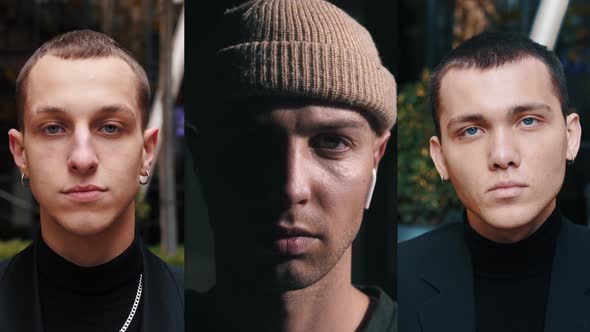 Split Screen Collage of Young Successful Business People. Portraits of Men Looking at Camera. Multi