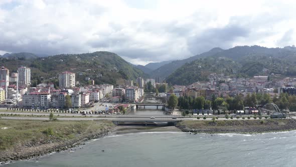 Trabzon City River And Bridges Aerial View